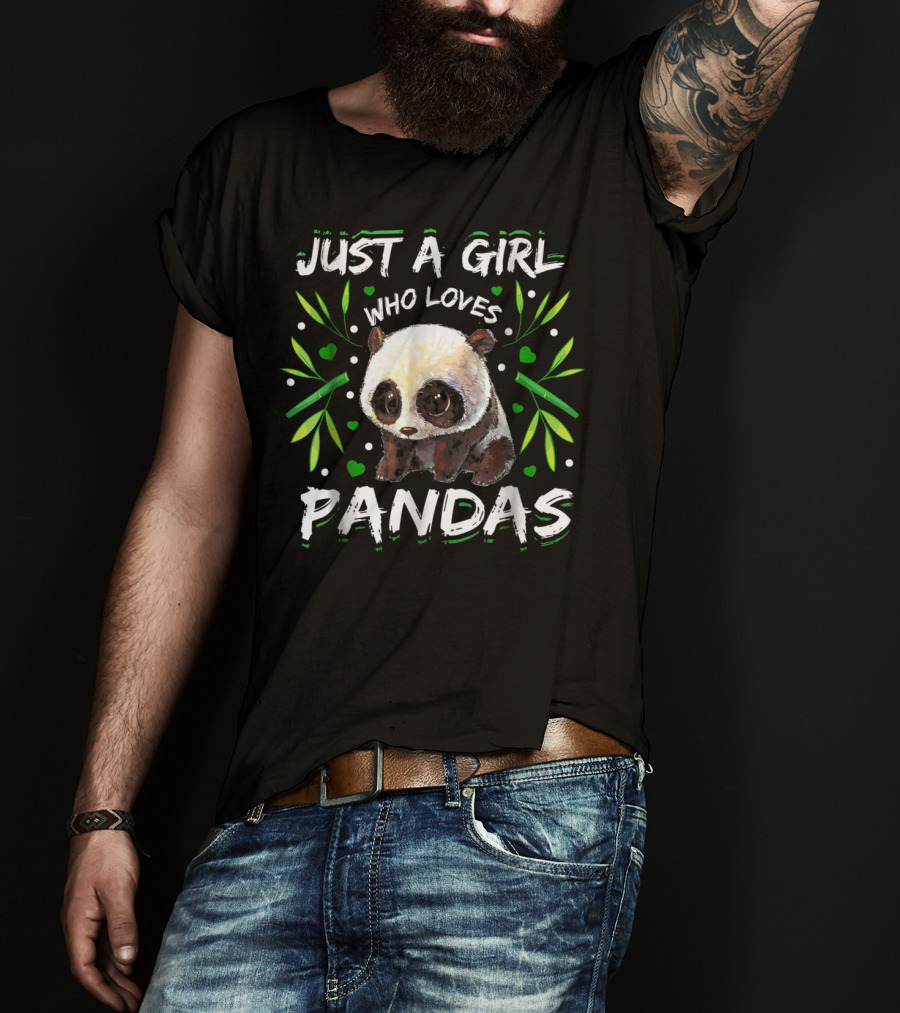 Just A Girl Who Loves Pandas With Hearts And Bamboo Leaves T-Shirt