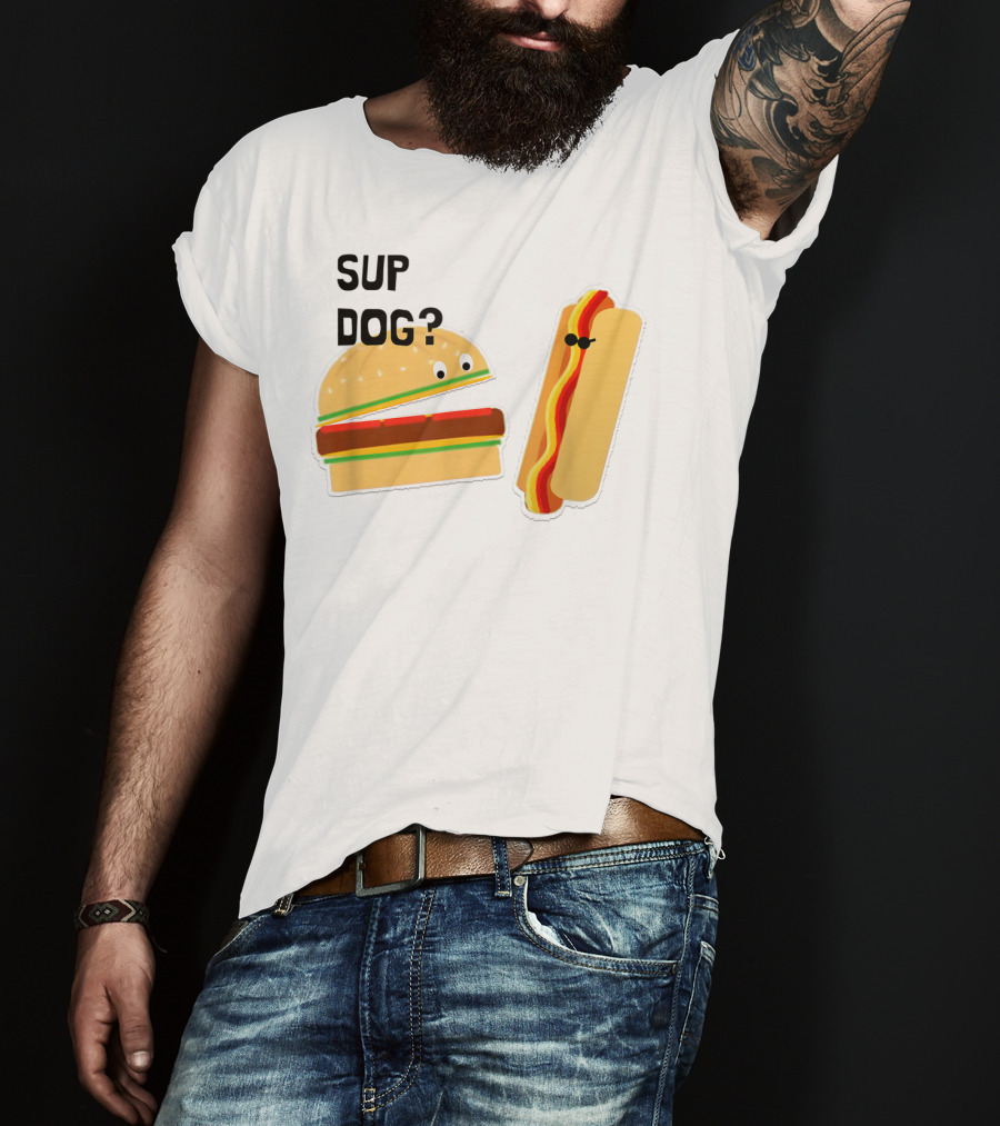 Burger And Hot Dog Sup Dog Funny Conversation T-Shirt
