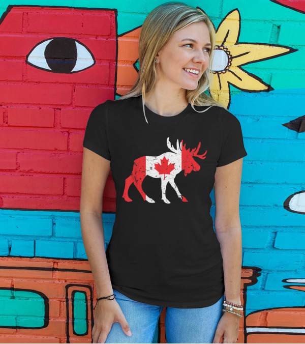 Canada Maple Leaf Moose Canadian Flag Emblem T-Shirt
