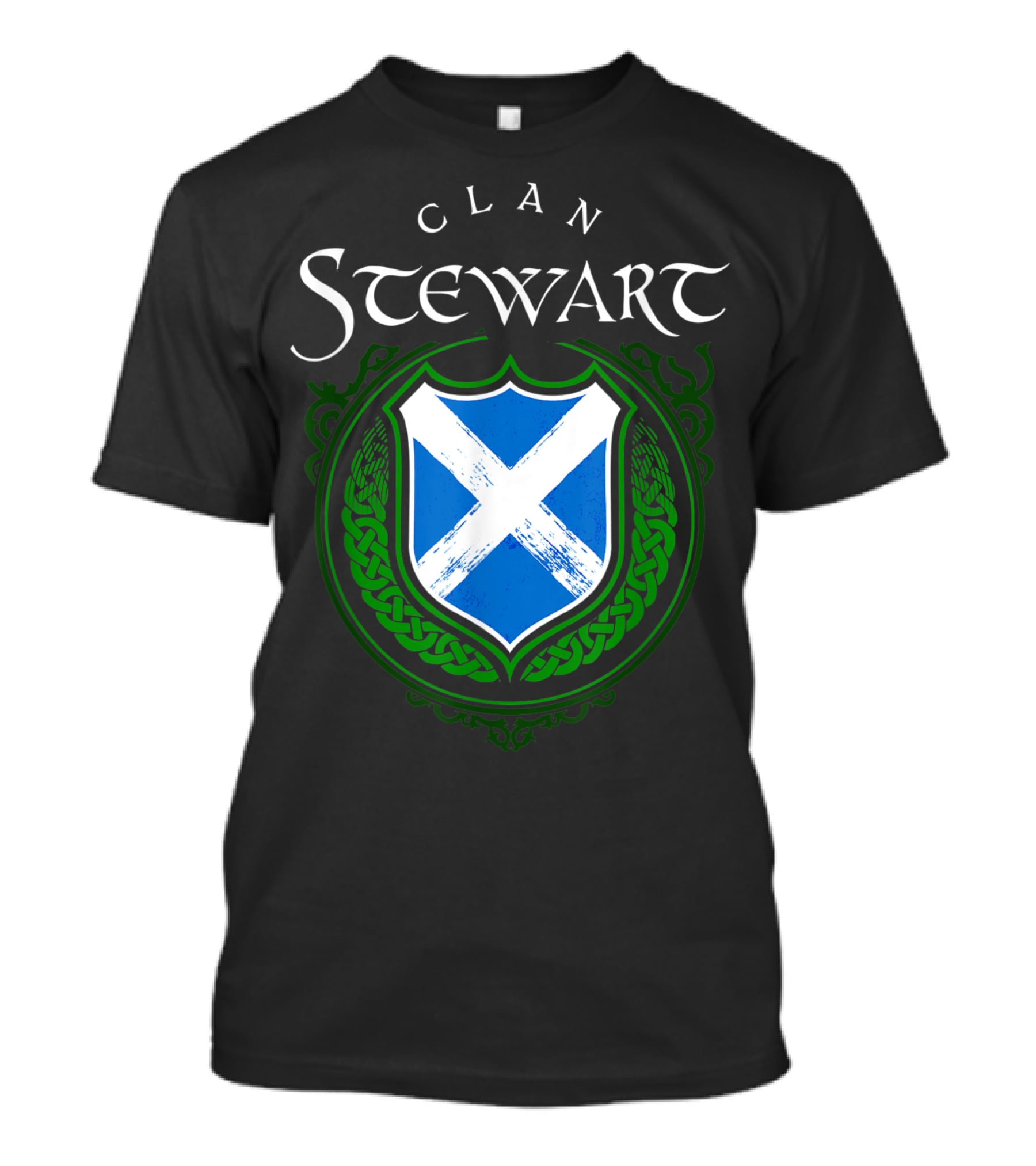 Clan Stewart Scottish Shield Scotland Flag And Green Celtic Knotwork T-Shirt