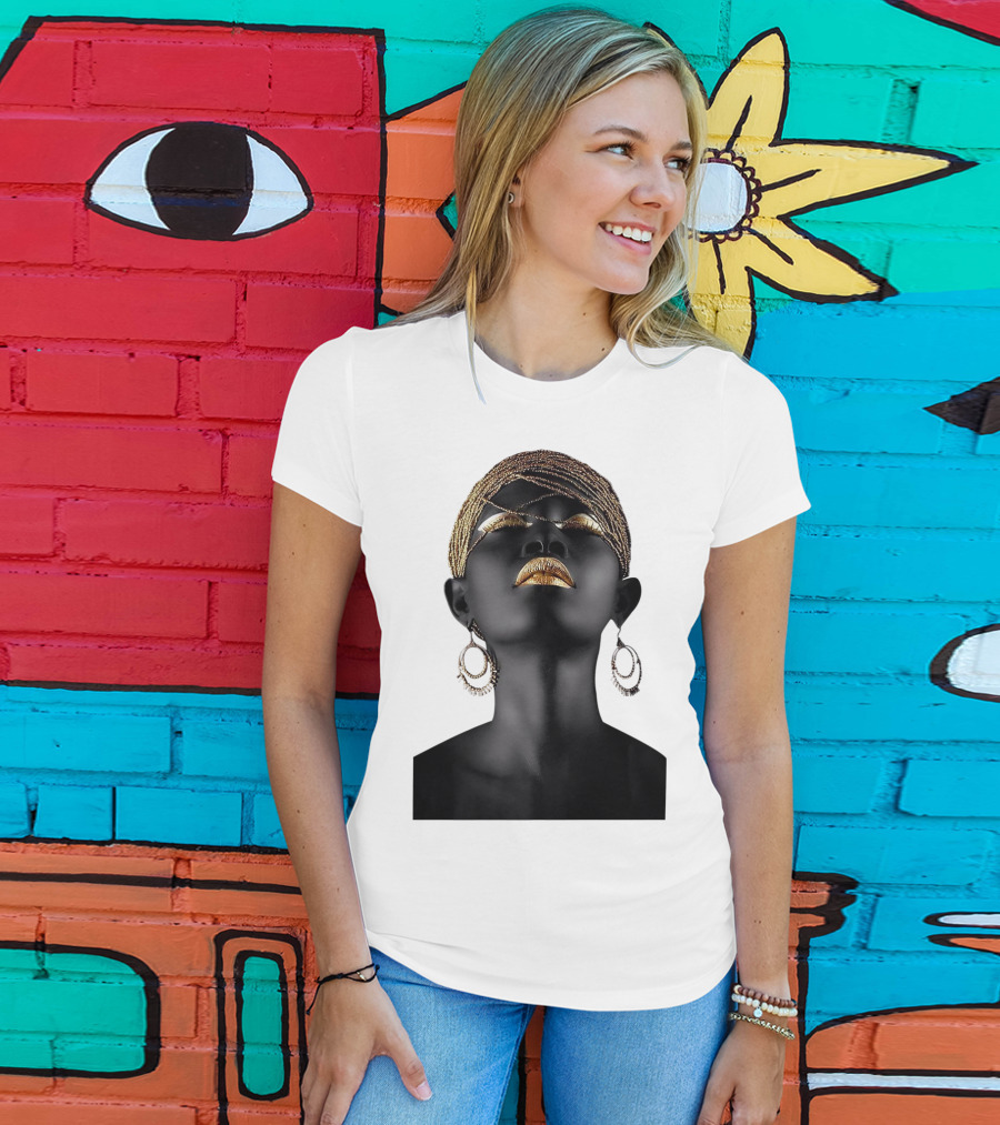 Afrocentric Midnight Queen Regal Gold Embellishments T-Shirt