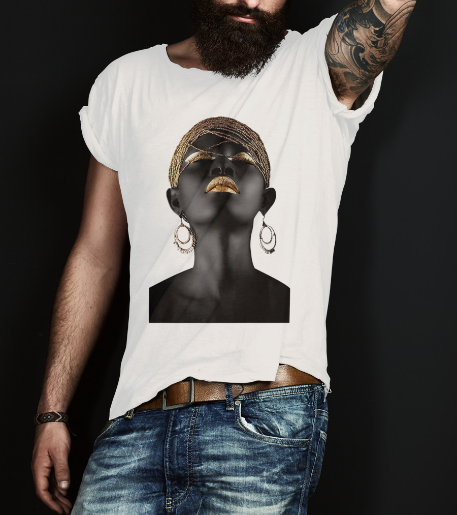 Afrocentric Midnight Queen Regal Gold Embellishments T-Shirt