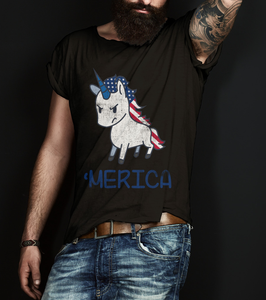 Merica Unicorn With Patriotic Stars And Stripes Mane Americorn T-Shirt
