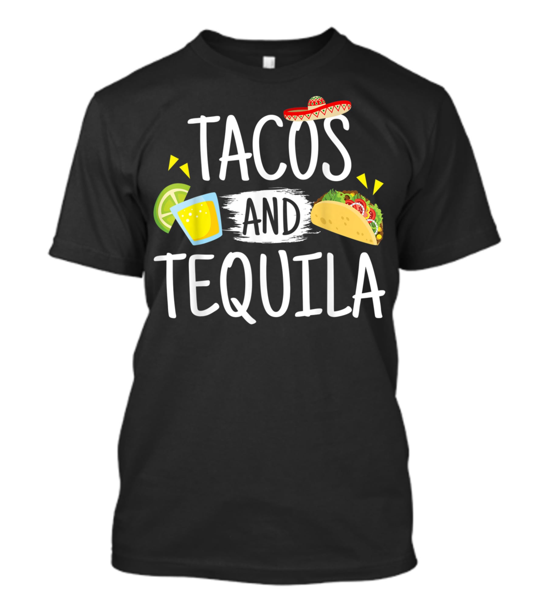 Tacos And Tequila Mexican Sombrero With Lime Slice And Taco Icons T-Shirt