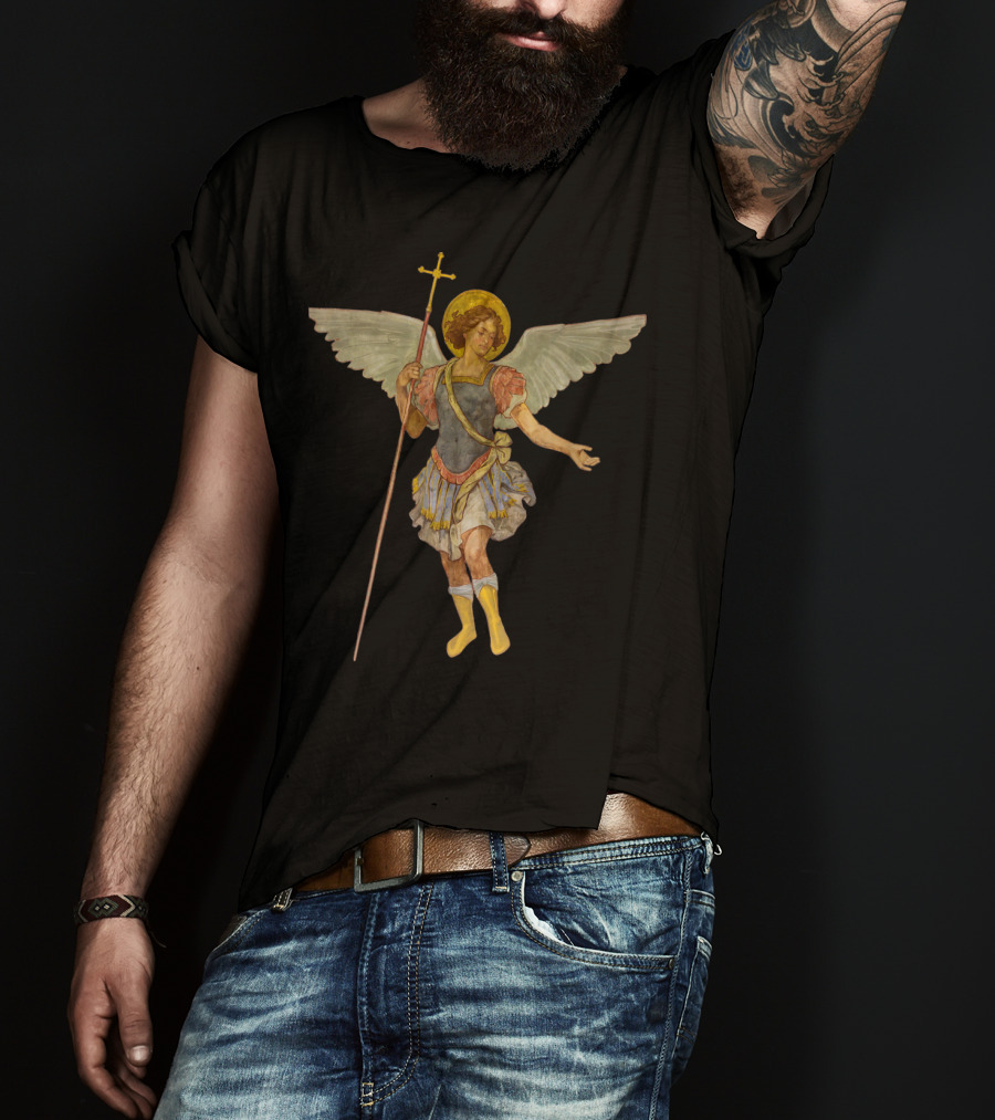 Beautiful Guardian Angel St Michael With Wings And Halo Protection T-Shirt