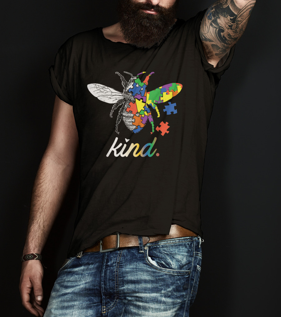 Bee Kind Multicolored Puzzle Autism Awareness T-Shirt
