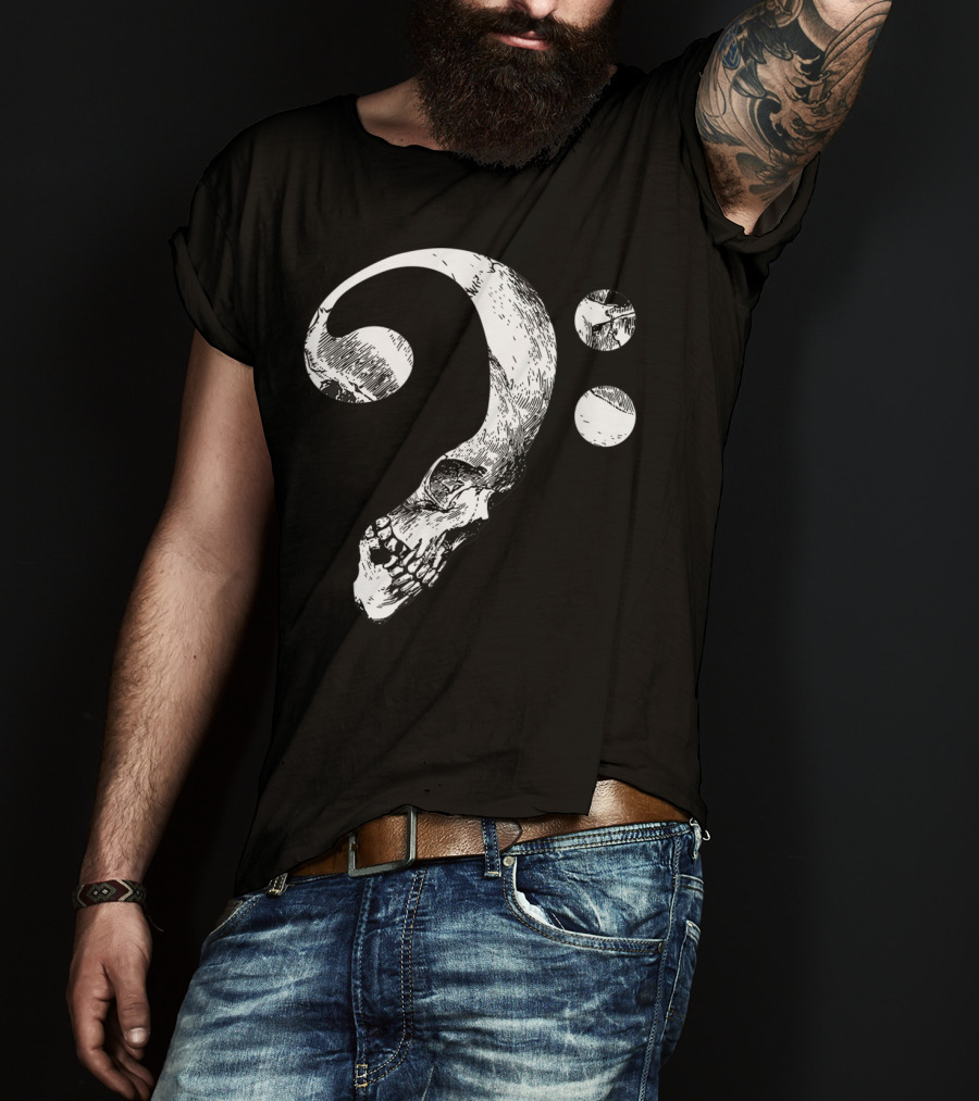 Cool Skull Bass Clef Musician Music Lover T-Shirt