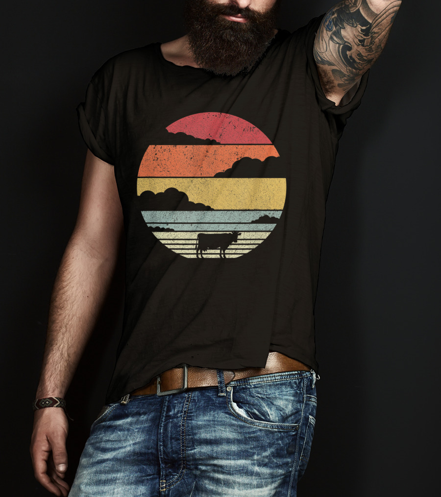 Cow Style Sunset Vintage Retro T-Shirt