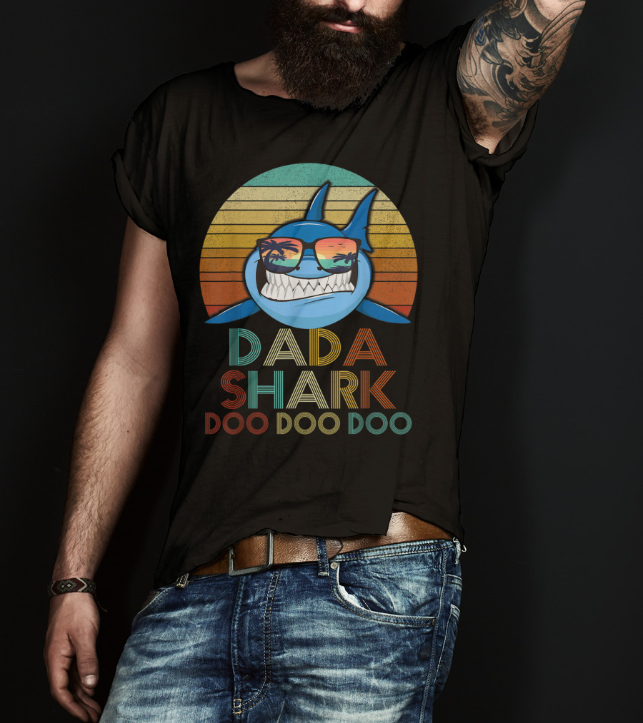 Dada Shark Doo Doo Doo Retro Sunglasses Sunset T-Shirt