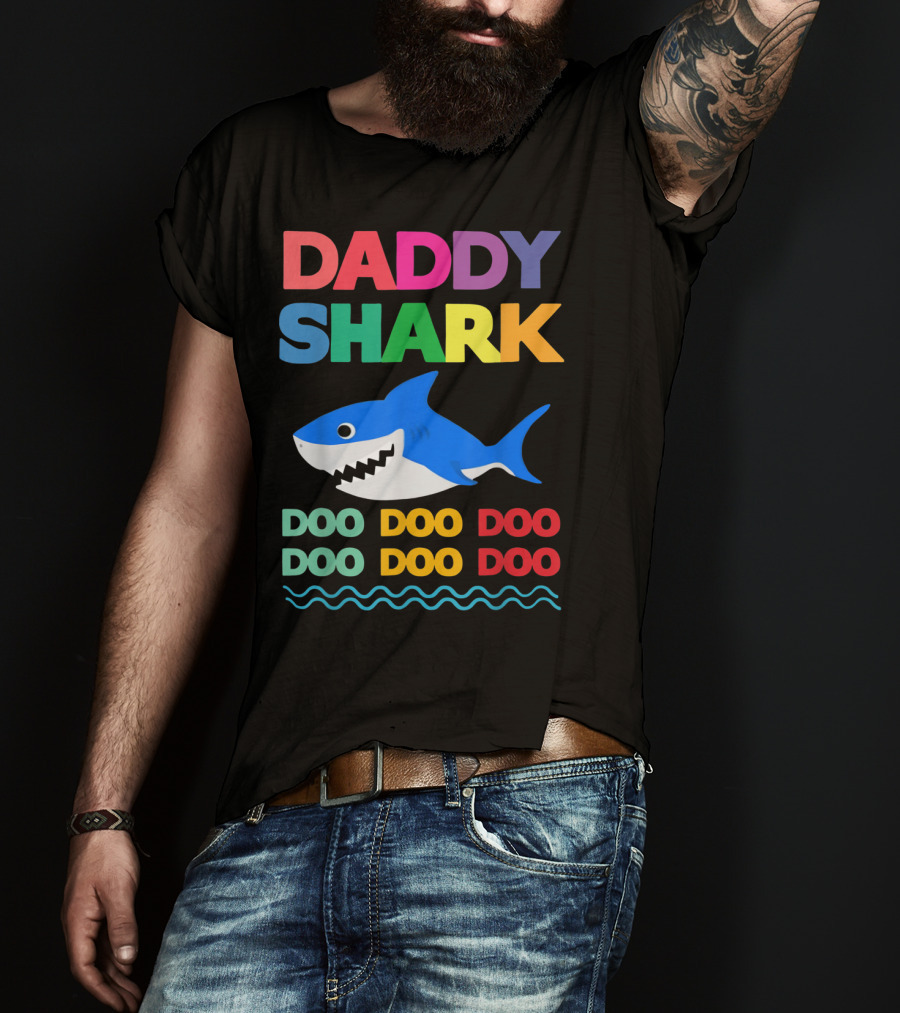 Daddy Shark Doo Doo Doo Baby Mommy Shark Funny Colorful Wave T-Shirt