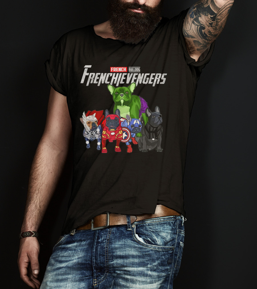 Frenchievengers French Bulldog Superhero Team Funny Dog T-Shirt