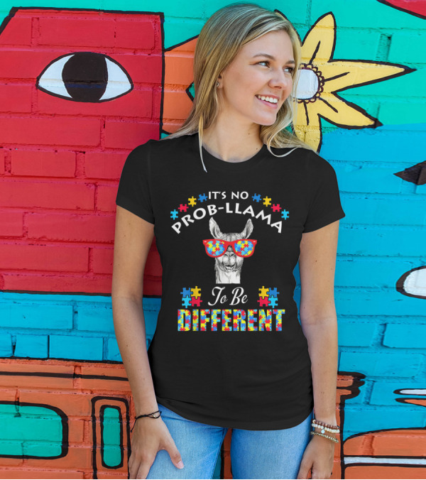 It's No Prob-Llama To Be Different Autism Awareness Boy Girl Kid T-Shirt