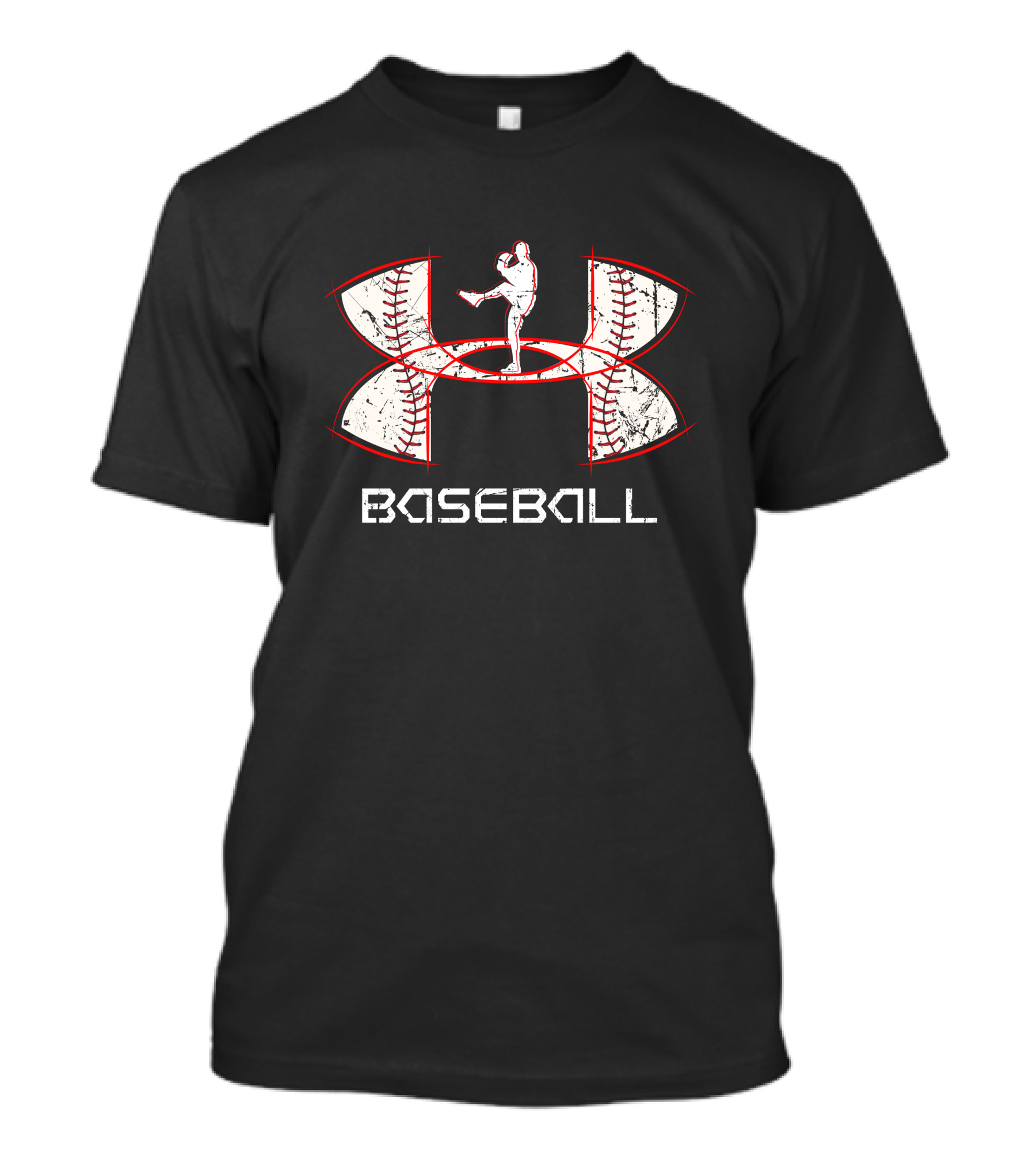 Bb161103 Baseball Pitcher Silhouette Inside Baseball Stitching T-Shirt