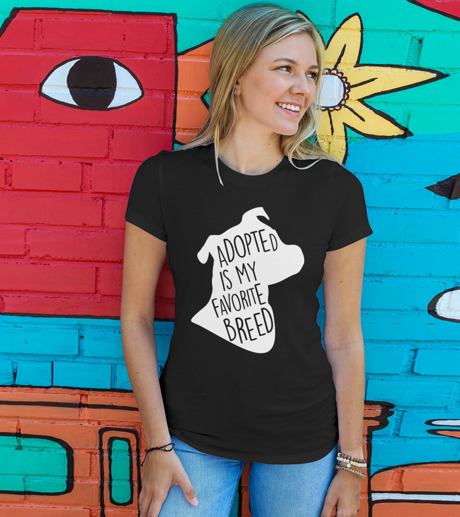 Adopted Is My Favorite Breed Dog Silhouette Outline T-Shirt