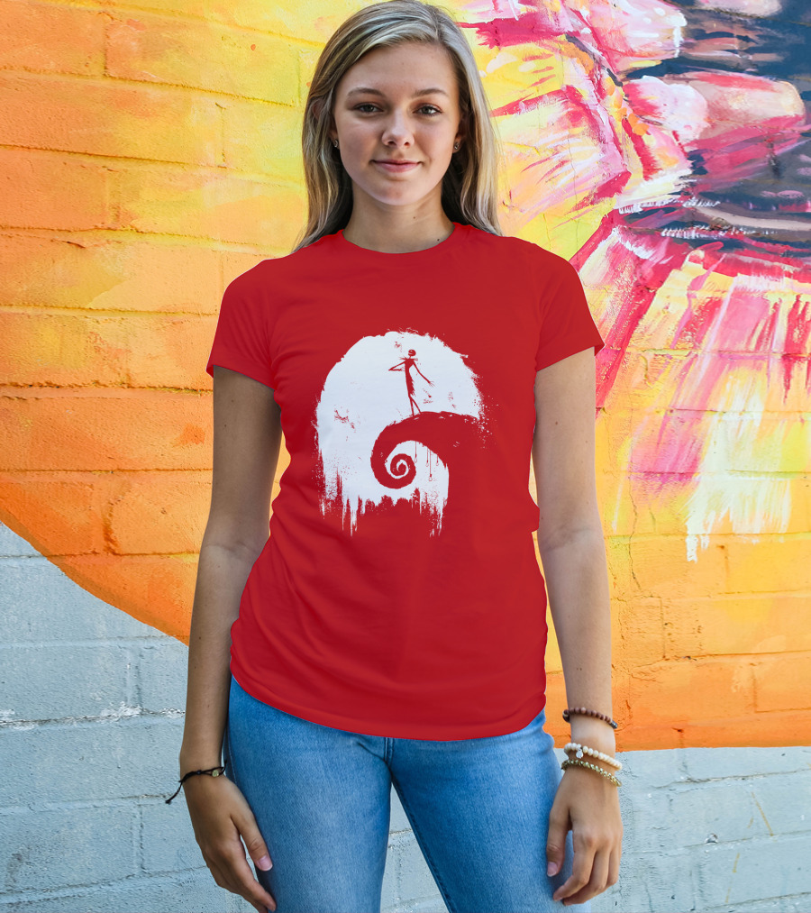The Nightmare Before Christmas Spooky Red Hilltop Scene All Hallow's Eve T-Shirt