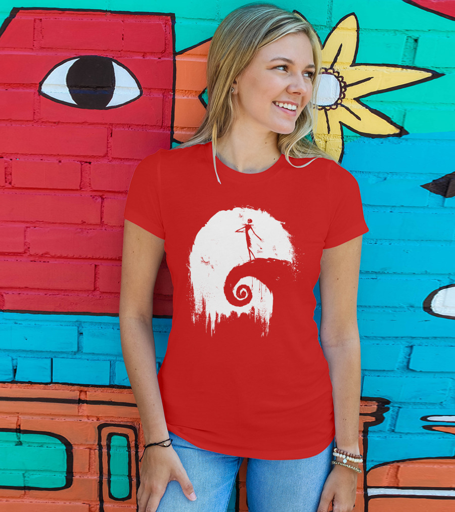 The Nightmare Before Christmas Spooky Red Hilltop Scene All Hallow's Eve T-Shirt