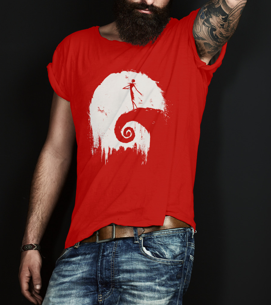 The Nightmare Before Christmas Spooky Red Hilltop Scene All Hallow's Eve T-Shirt