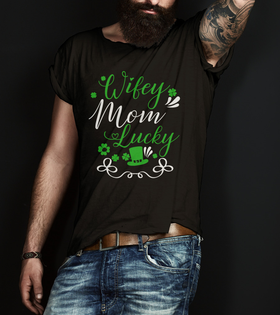 Wifey Mom Lucky Shamrock Hat Bow T-Shirt