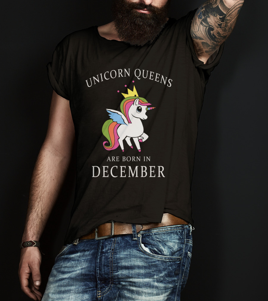 Unicorn Queens Are Born In December With Crown And Wings T-Shirt