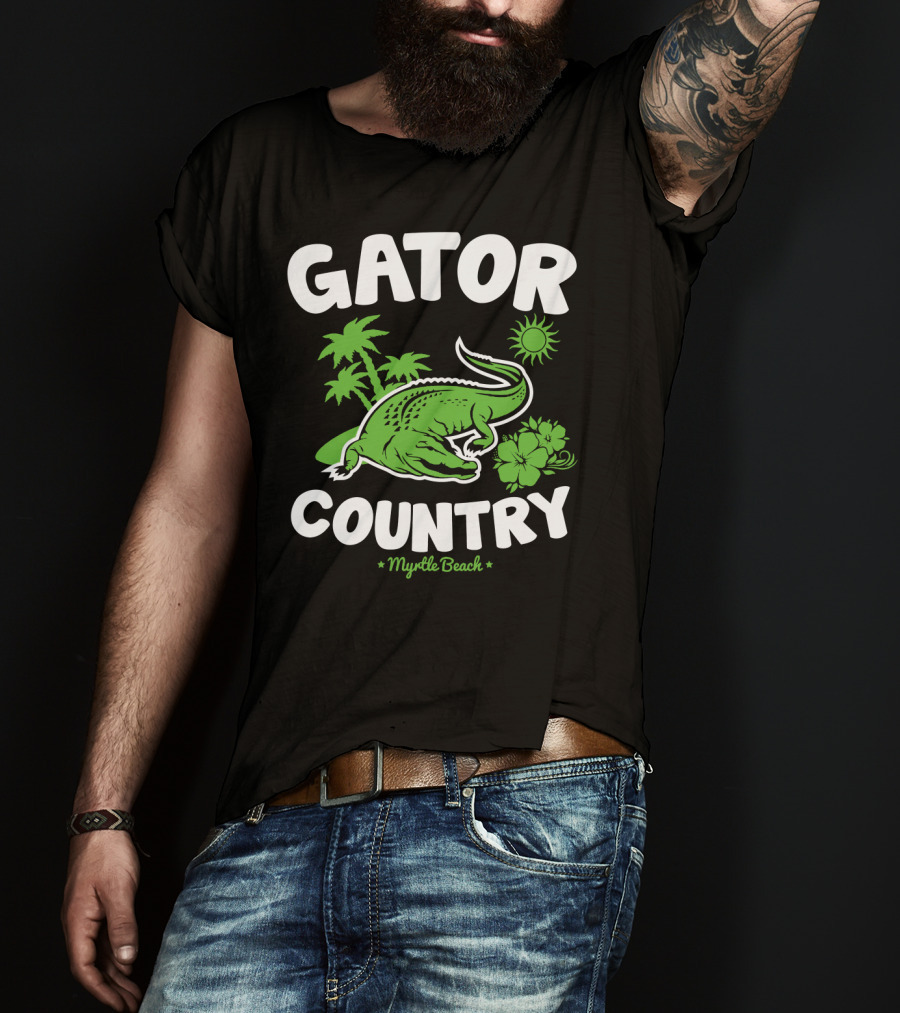 Gator Country Myrtle Beach South Carolina Palm Trees Sun Hibiscus T-Shirt