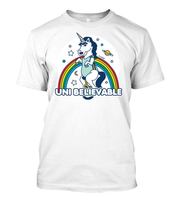 UNI BELIEVABLE Rainbow Unicorn Unicycle Planet Stars U+2605 T-Shirt