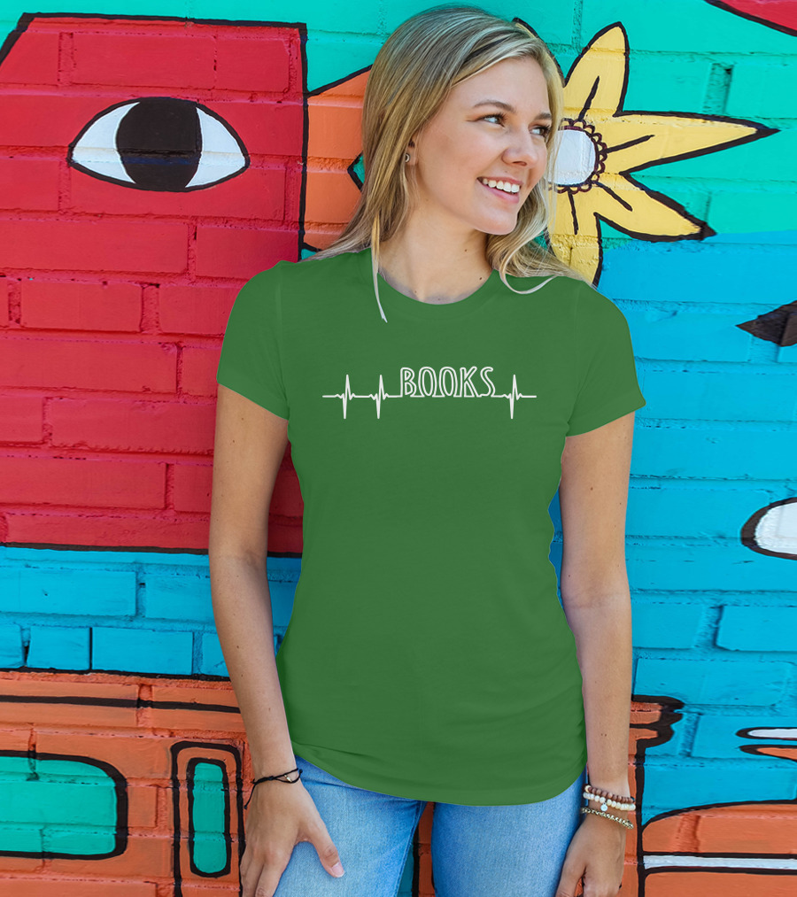 Books Heartbeat EKG Line T-Shirt
