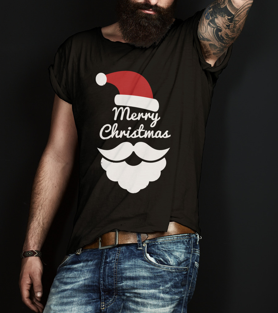 Merry Christmas Santa Hat And Beard T-Shirt