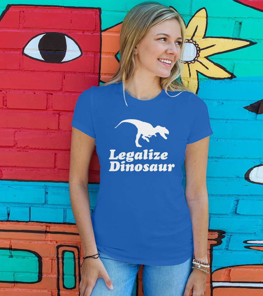 Legalize Dinosaur T-Rex Silhouette On Blue T-Shirt