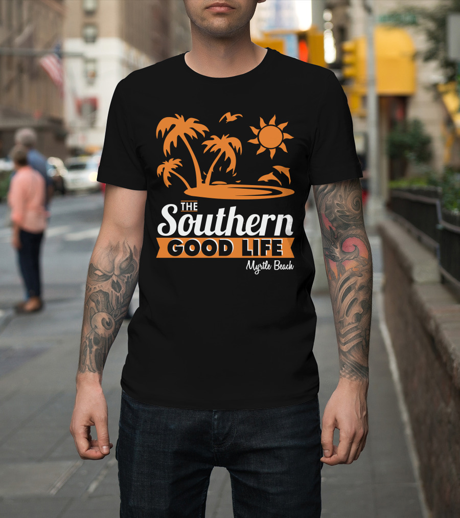 Myrtle Beach Southern Good Life Palm Trees Sun And Seagulls T-Shirt