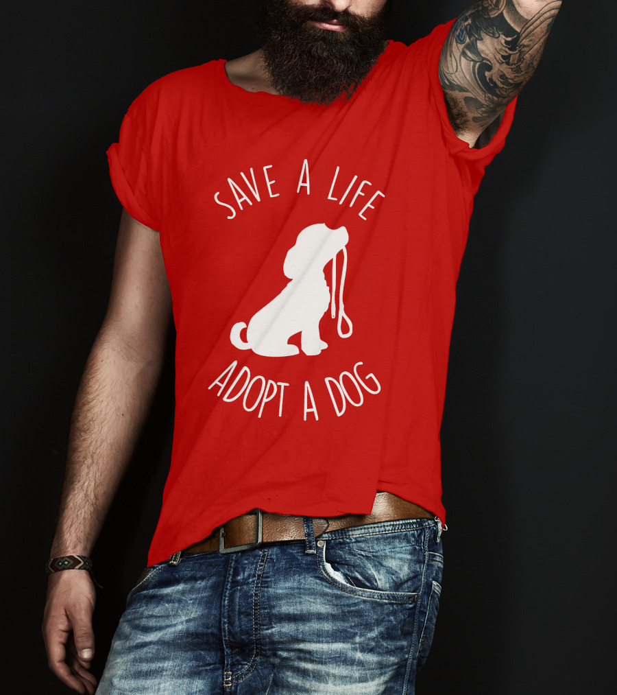 Save A Life Adopt A Dog Silhouette With Leash T-Shirt