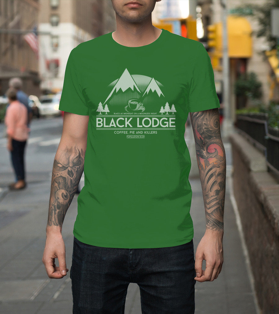 Black Lodge Coffee Pie Killers Black As Midnight On A Moonless Night Population 51201 T-Shirt