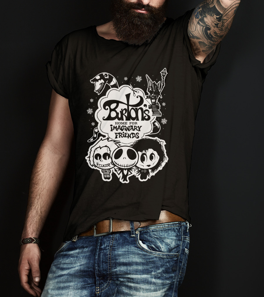 Burton's Home For Imaginary Friends Halloween Characters Art Black T-Shirt