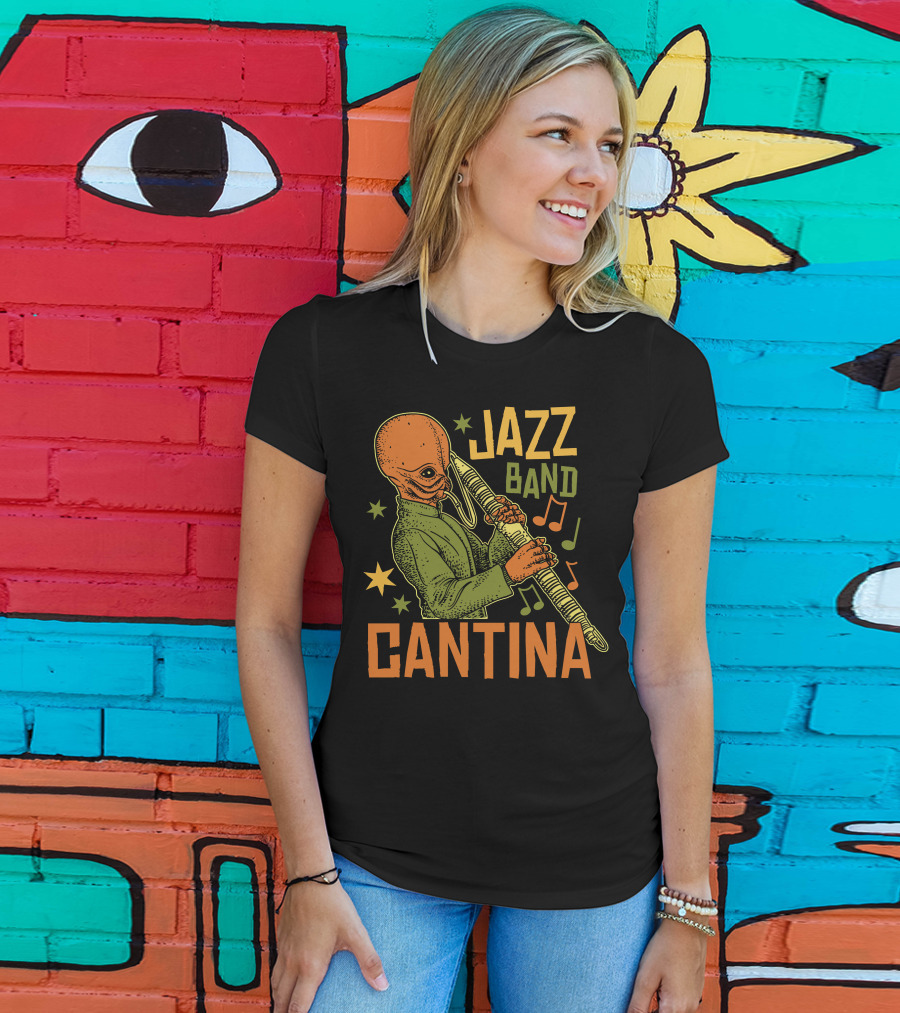Cantina Jazz Band Musician With Instrument And Musical Notes T-Shirt