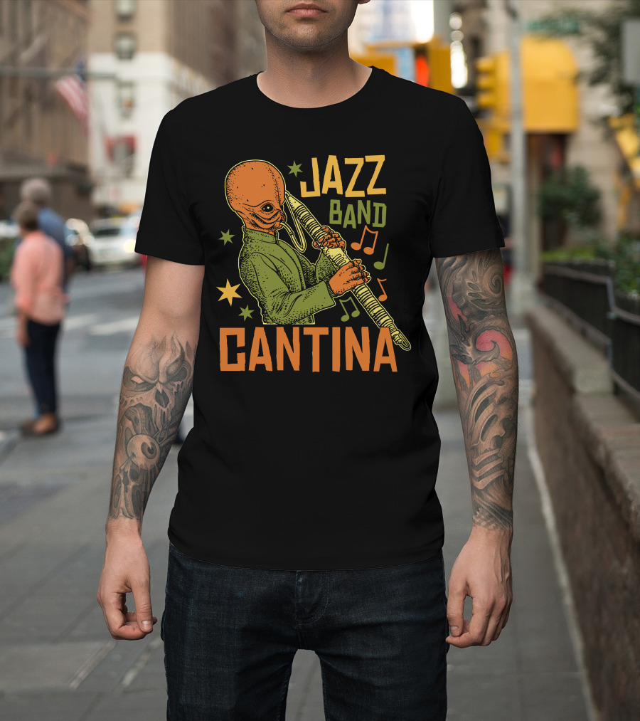 Cantina Jazz Band Musician With Instrument And Musical Notes T-Shirt