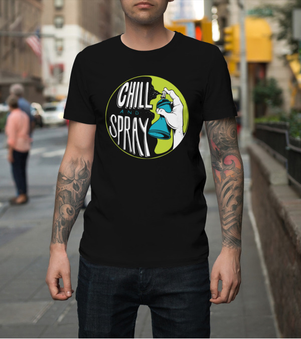 Shirt: CHILL AND SPRAY Hand Holding Blue Can T-Shirt CHILL AND SPRAY Hand Holding Blue Can T-Shirt