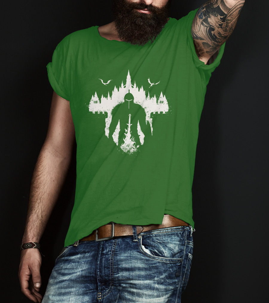Warrior Soul Medieval Knight Silhouette With Sword And Castle In Background T-Shirt