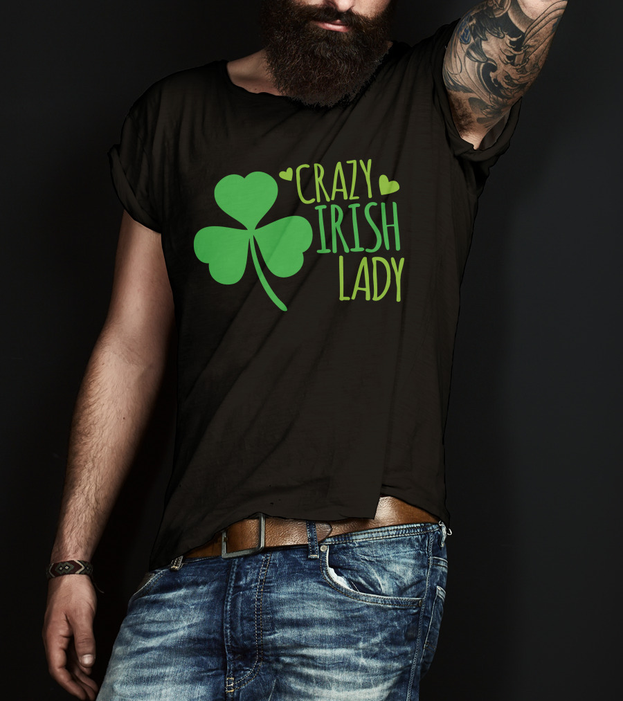Crazy Irish Lady Shamrock Hearts T-Shirt