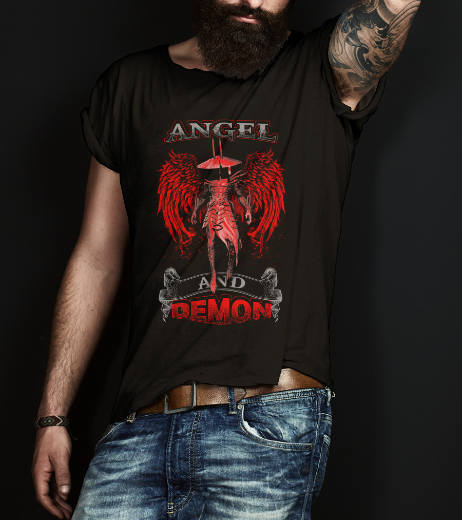 Angel And Demon Heavenly Warrior With Fiery Wings T-Shirt