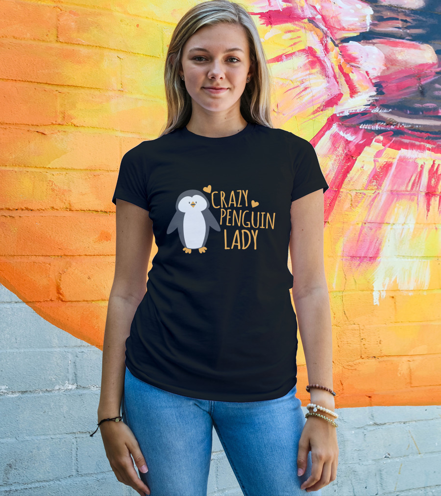 CRAZY PENGUIN LADY Cute Heart Penguin T-Shirt