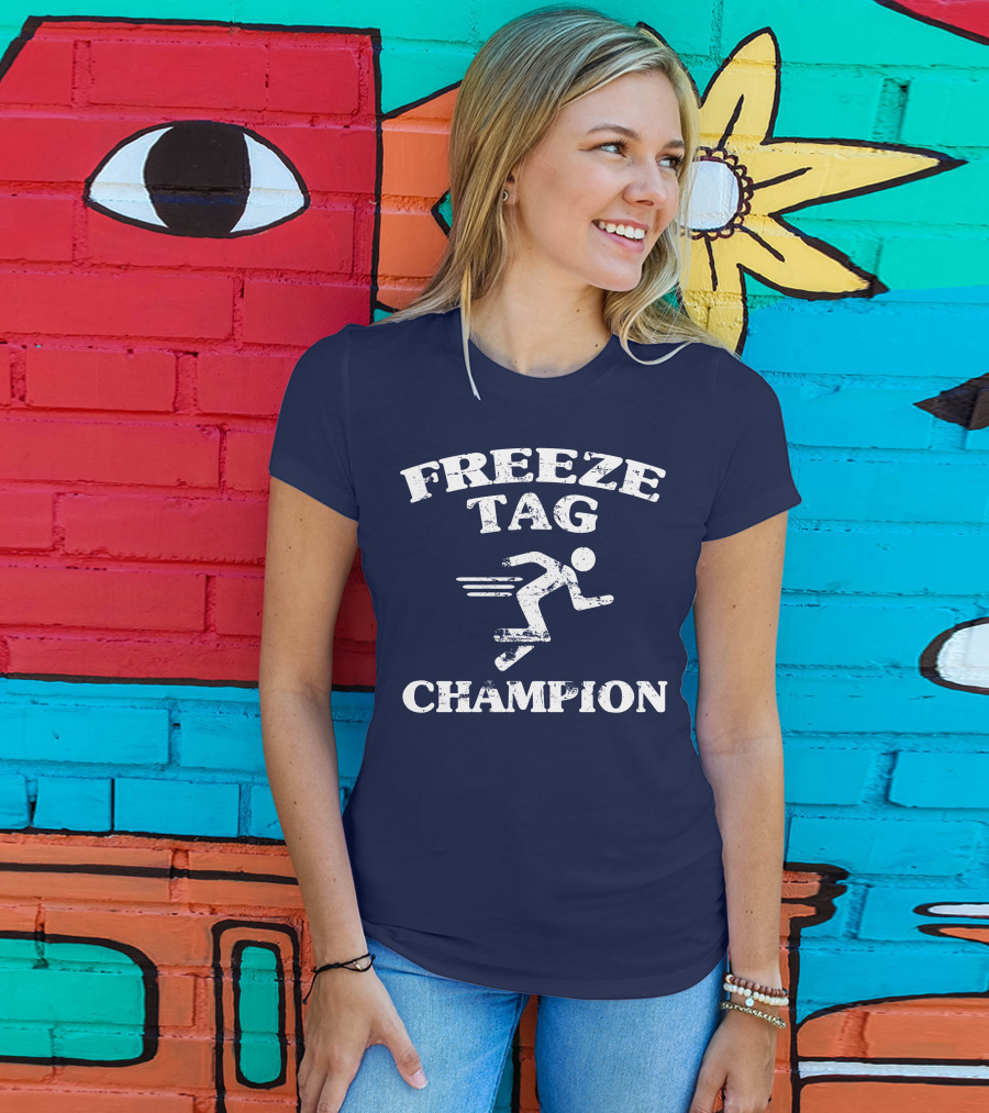 Freeze Tag Champion Retro Style Runner Vintage Text T-Shirt