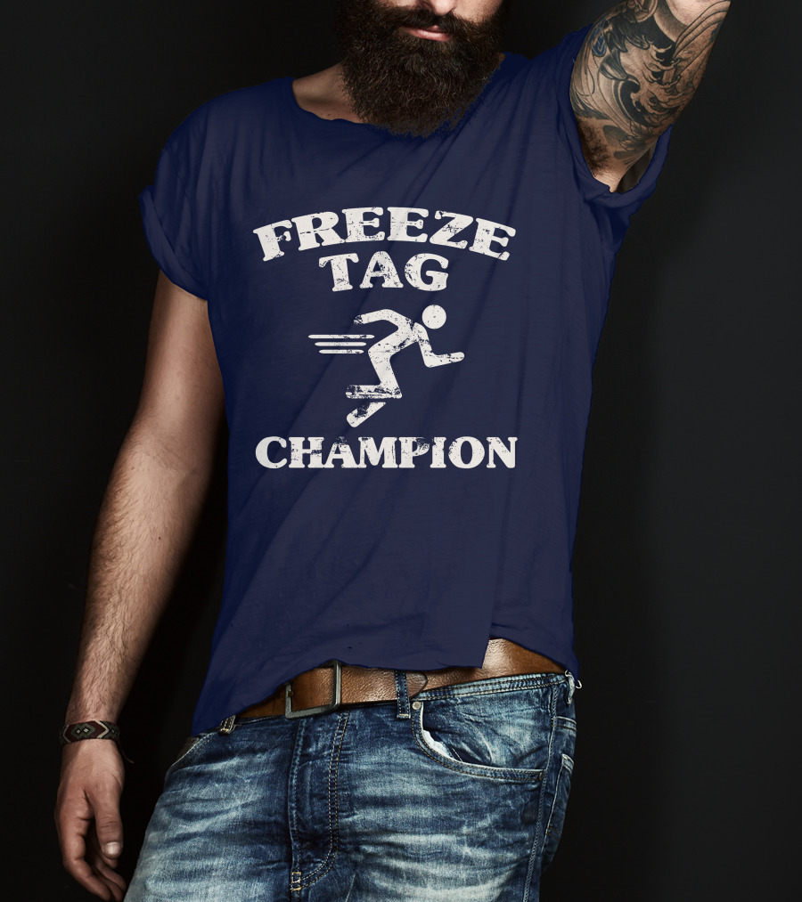 Freeze Tag Champion Retro Style Runner Vintage Text T-Shirt