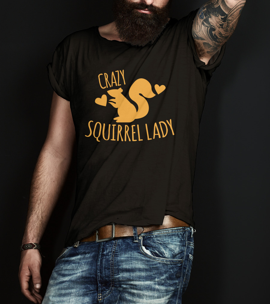 CRAZY SQUIRREL LADY Heart Symbol Yellow Squirrel T-Shirt