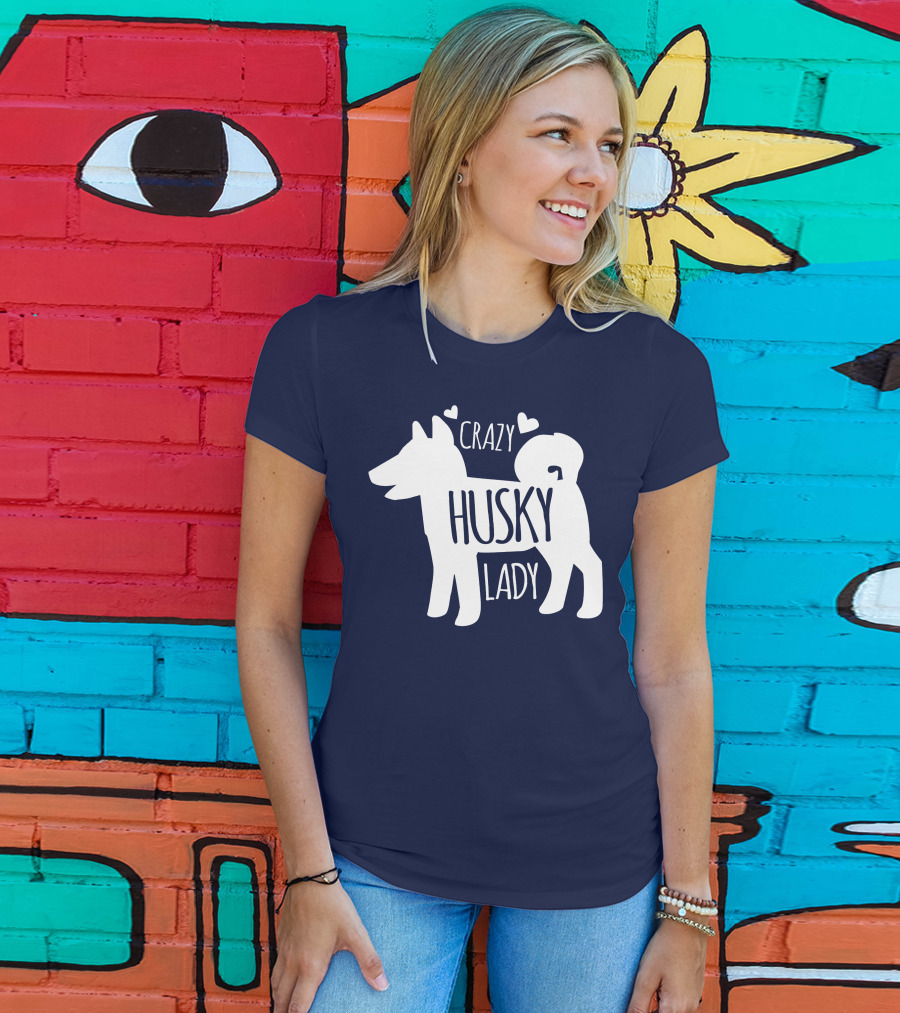 Crazy Husky Lady With Hearts Dog T-Shirt