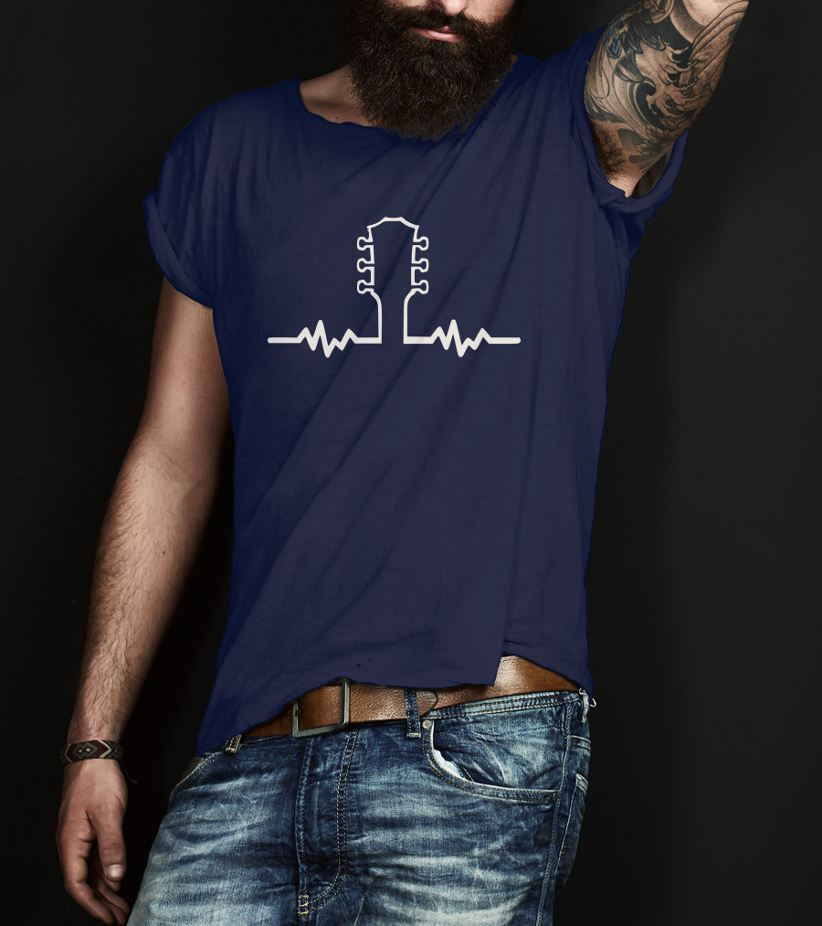 Guitar Beat Heartbeat Line Neck T-Shirt