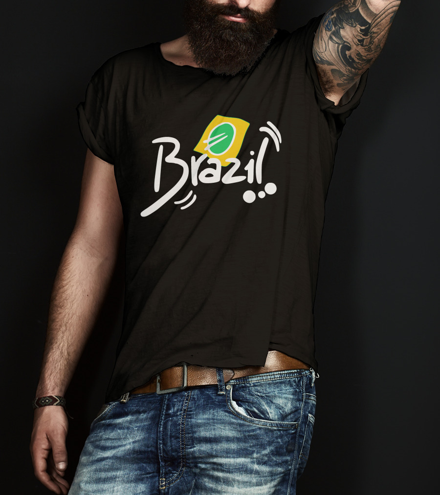 Brazil Text With Iconic Flag Colors And Soccer Ball Elements T-Shirt