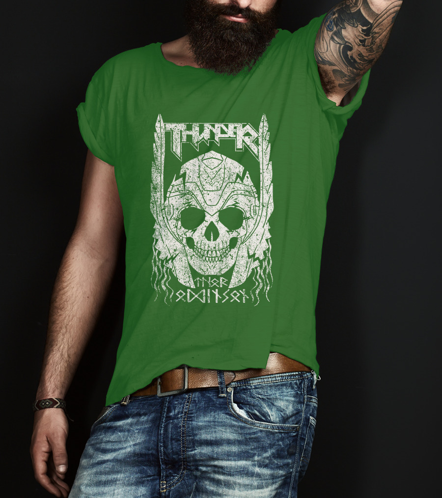 THUNDER Thor Odin Son Skull T-Shirt