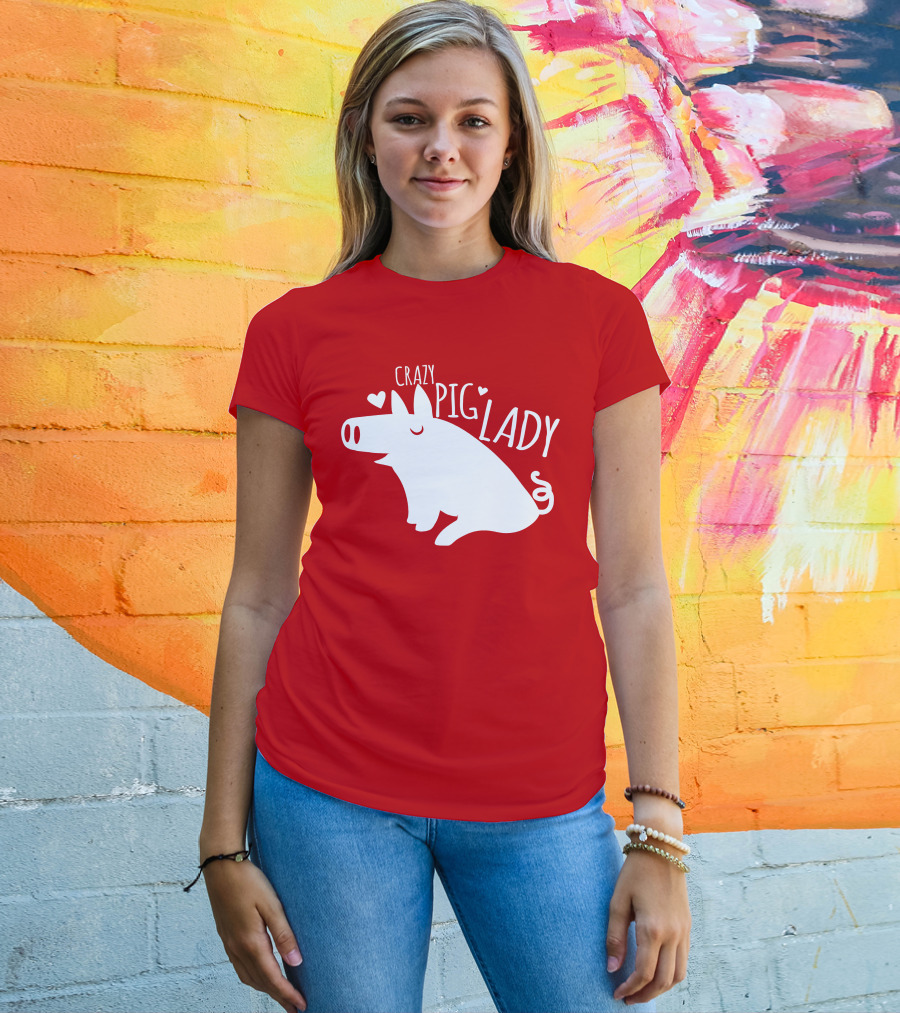 CRAZY PIG LADY Cute Hearts T-Shirt