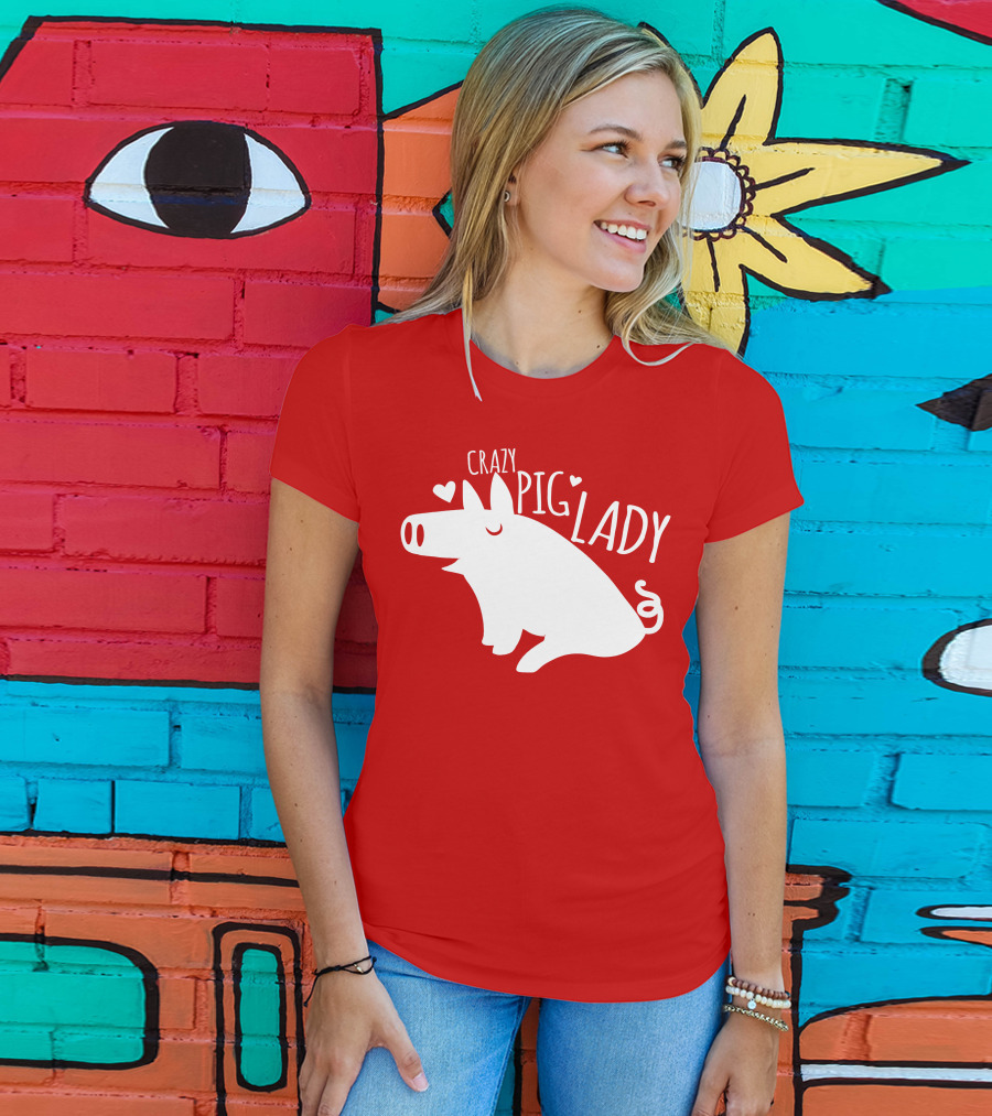 CRAZY PIG LADY Cute Hearts T-Shirt
