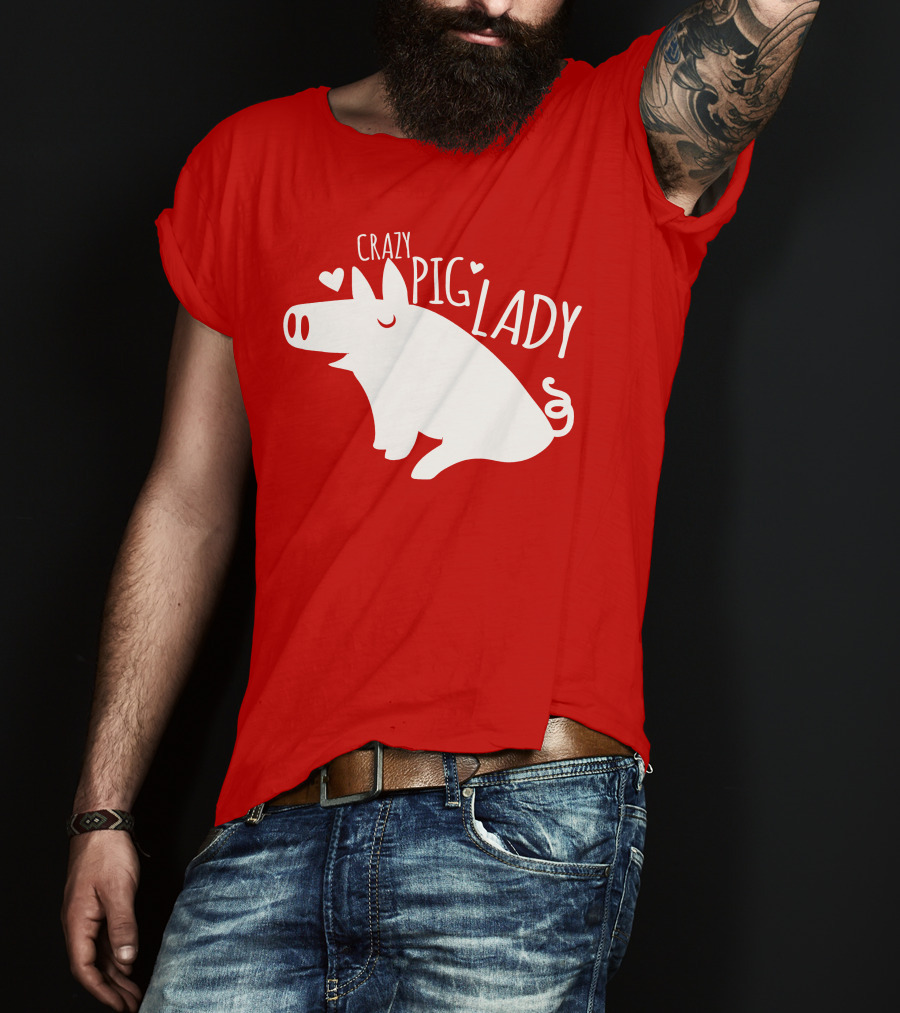 CRAZY PIG LADY Cute Hearts T-Shirt