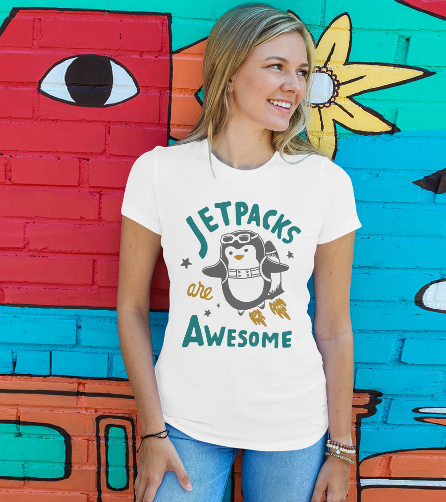 Jetpacks Are Awesome Penguin With Goggles And Stars T-Shirt